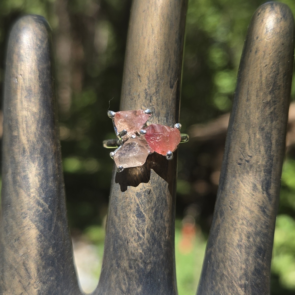 Rasberry Strawberry & Pink Gradient Tourmaline Sterling Ring Sz6.5 - Picture 3 of 7